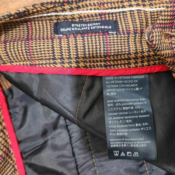 Tommy Hilfiger Size 4 Brown plaid with red stripe stretch skinny pants - Picture 4 of 5